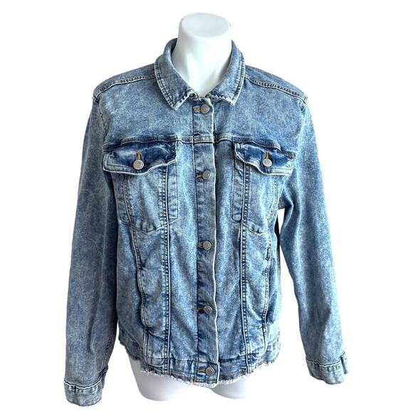 Jean Jacket Simply Vera Wang Sz 2XL Distressed Raw Hem Stretch Blue Stone Washed - Picture 10 of 16